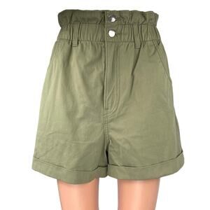 H&M Women's Olive Green High Waisted Cuffed Wide Leg Paperbag Shorts Size 4